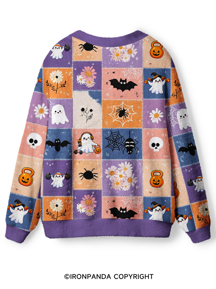 GHOST PATCHWORK HALLOWEEN PARTY Ugly Cardigan Sweater