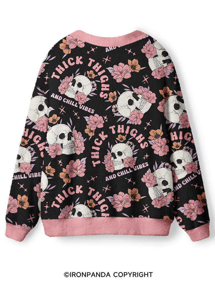 THICK THIGH AND CHILL VIBES Ugly Cardigan Sweater