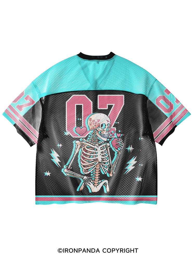 Have The Day You Deserve Skeleton V-Neck Open Hole Mesh Top