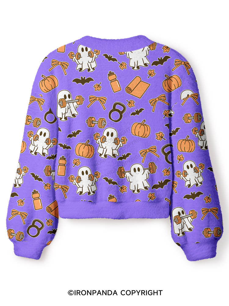 PUMPKIN SEASON FITNESS PARTY Crop Ugly Cardigan Sweater