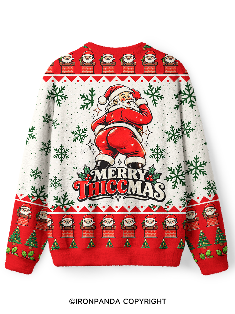 Merry Thiccmas Funny Christmas Ugly Fuzzy Fleece Sweater