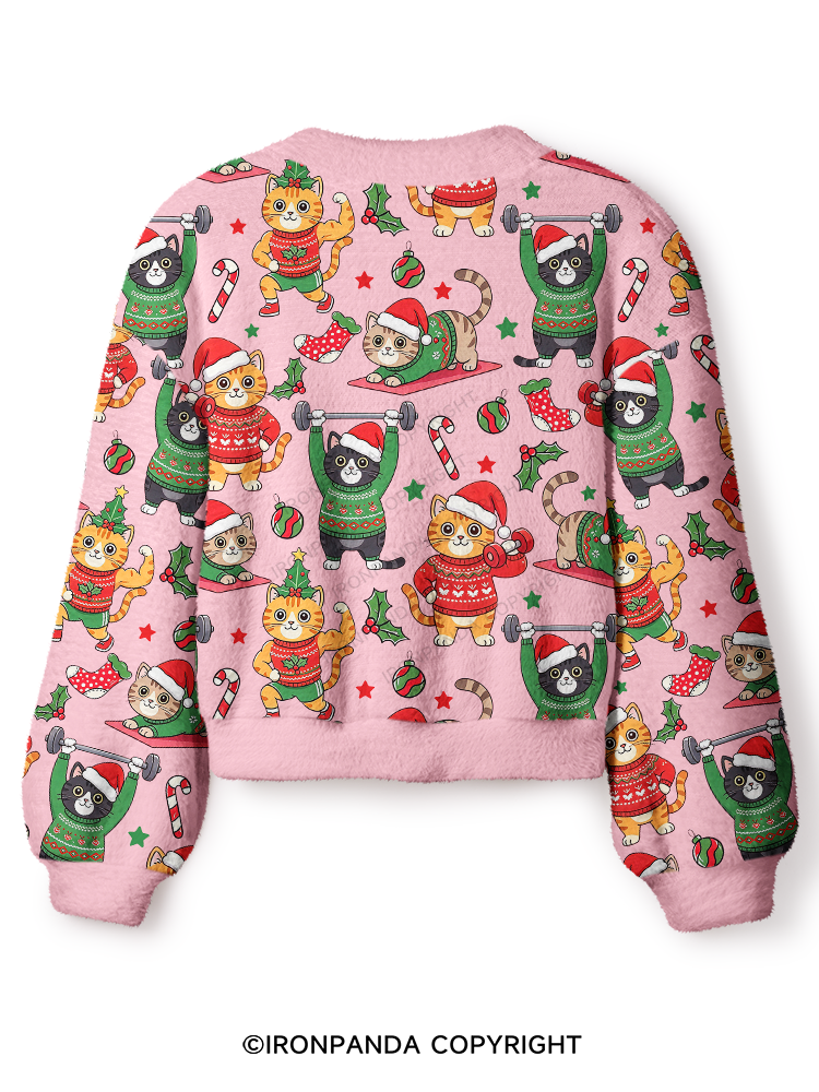 CHRISTMAS FITNESS CATS Crop Ugly Cardigan Sweater