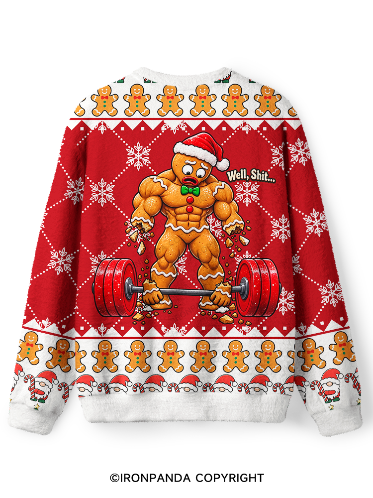 Well Shit Muscular Gingerbread Ugly Fuzzy Fleece Sweater