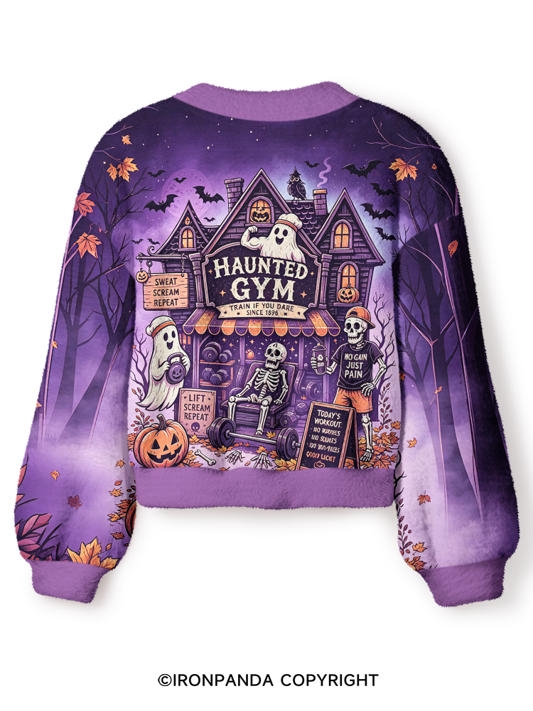 Haunted Gym Crop Ugly Cardigan Sweater