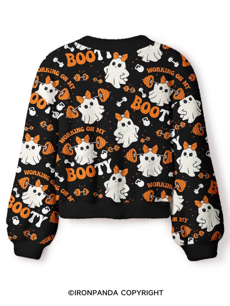 Working On My Booty Crop Ugly Cardigan Sweater