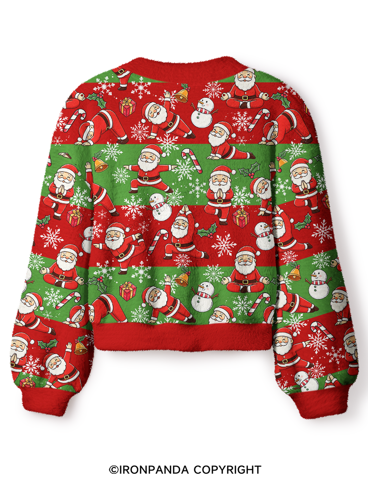 Santa Claus Yoga Poses Christmas Crop Ugly Cardigan Sweater
