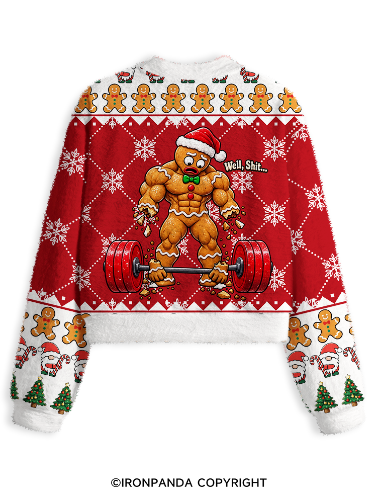Well Shit Muscular Gingerbread Fuzzy Fleece Crop Sweater