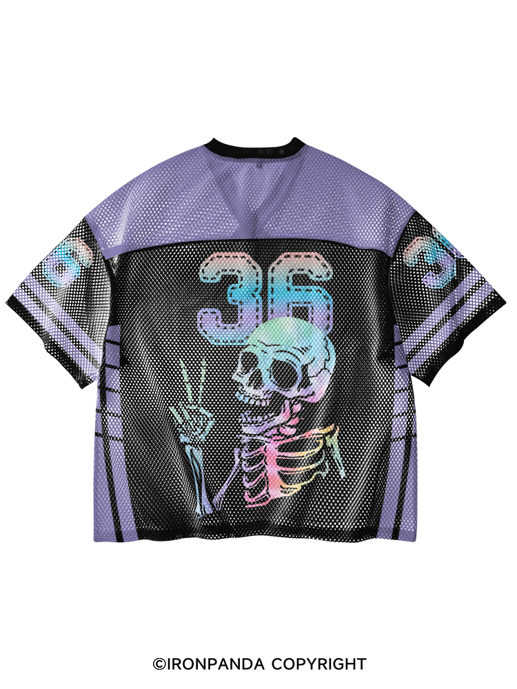 HAVE THE DAY YOU DESERVE SKULL V-Neck Open Hole Mesh Top