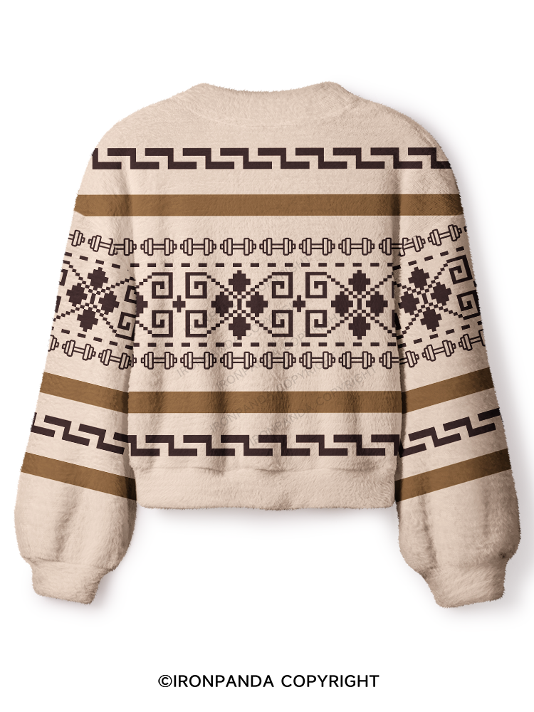American Navajo Style Fitness Dumbbell Crop Ugly Cardigan Sweater