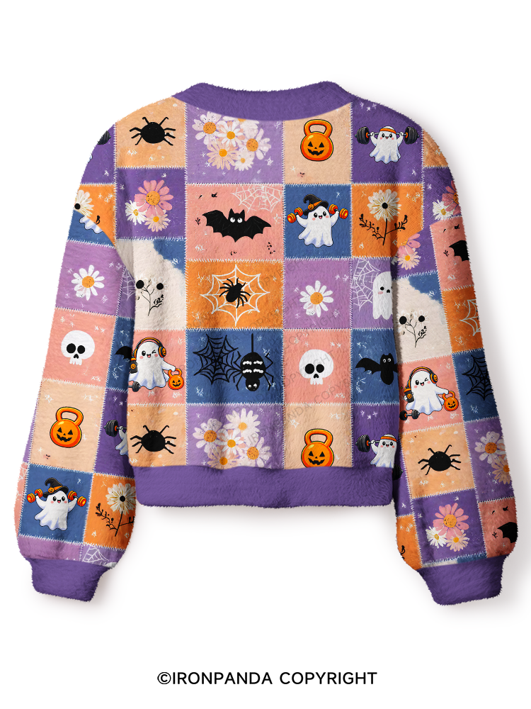GHOST PATCHWORK HALLOWEEN PARTY Crop Ugly Cardigan Sweater