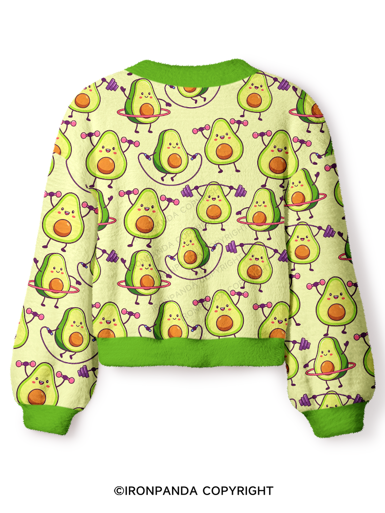CUTE AVOCADO FITNESS PARTY Crop Ugly Cardigan Sweater