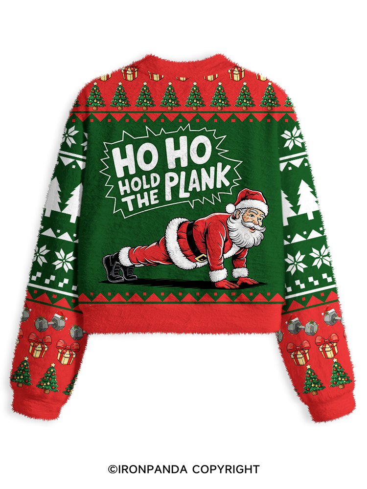 Ho Ho Hold the Plank Fuzzy Fleece Crop Sweater