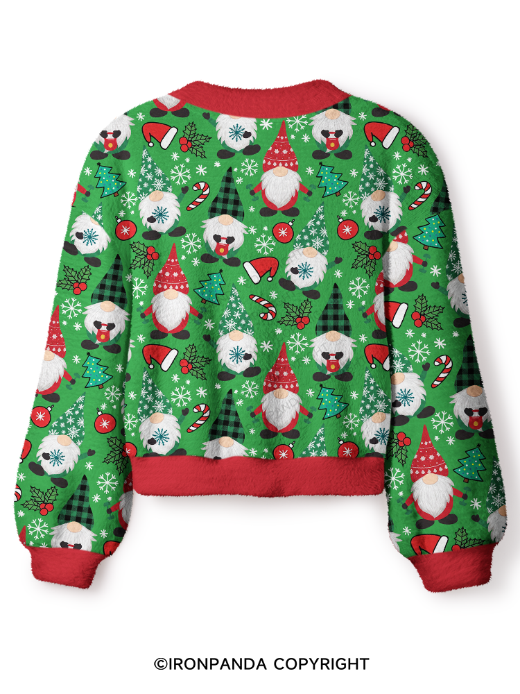 Gnomes lifting weights Crop Ugly Cardigan Sweater