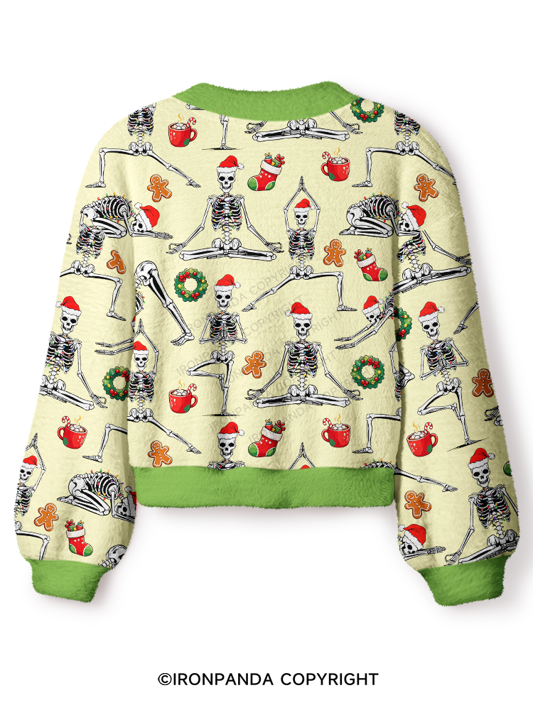 Skeleton Yoga Christmas Crop Ugly Cardigan Sweater