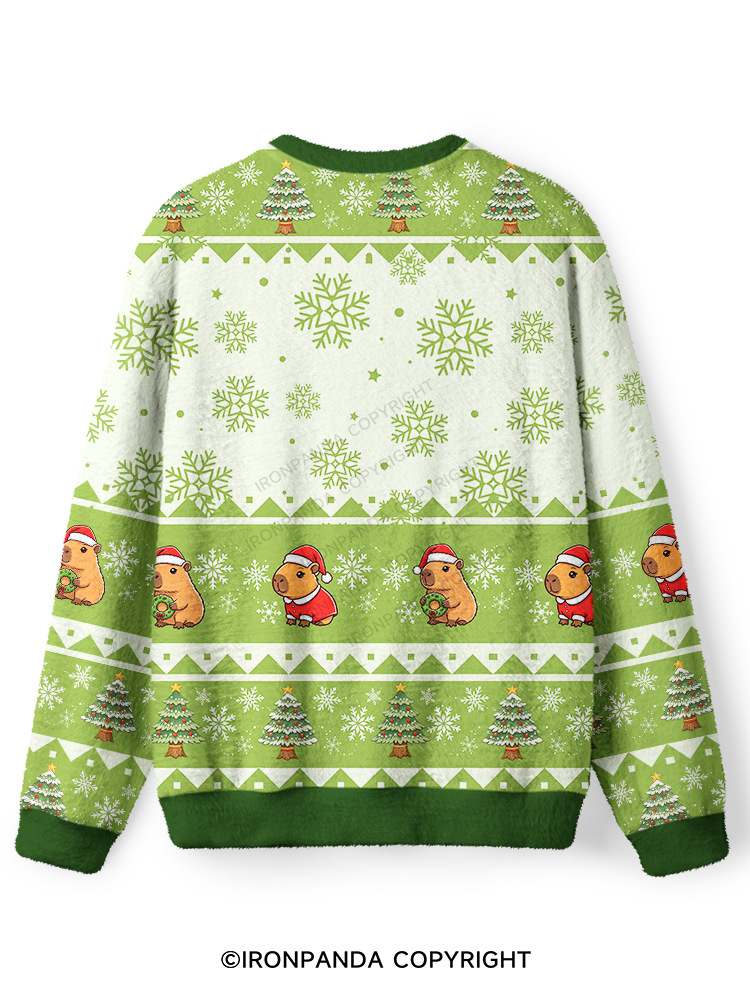 Funny Weightlifting Capybara Ugly Fuzzy Fleece Sweater