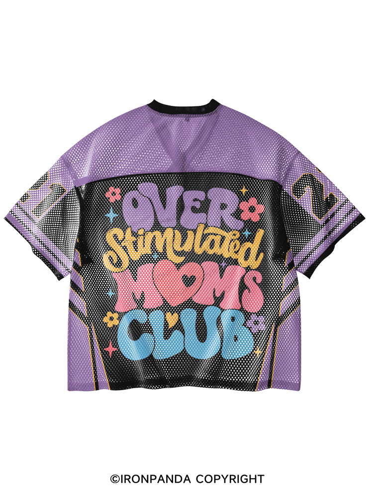 OVER STIMULATED MOMS CLUB V-Neck Open Hole Mesh Top