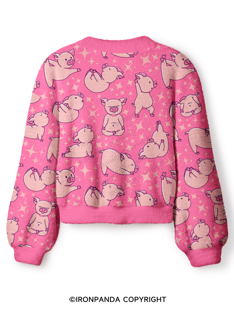 YOGA PINK PIGS Crop Ugly Cardigan Sweater