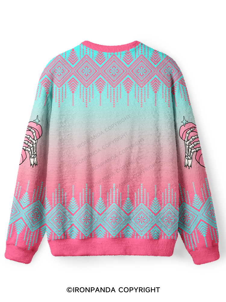 I DON'T SWEAT I SPARKLE GYM Skull Ugly Fuzzy Fleece Sweater