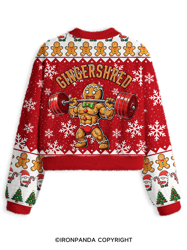 Gingerbread Weightlifting Fuzzy Fleece Crop Sweater