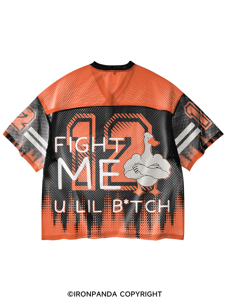 fight me u lil btch V-Neck Open Hole Mesh Top