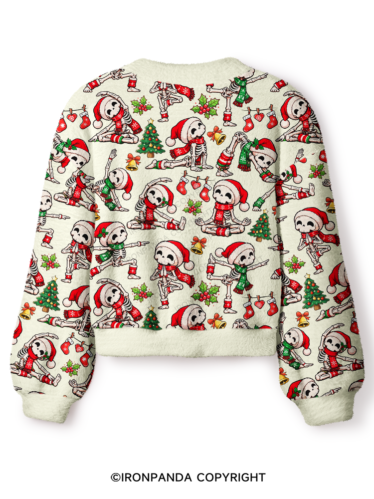 Yoga Skeleton Santa Crop Ugly Cardigan Sweater