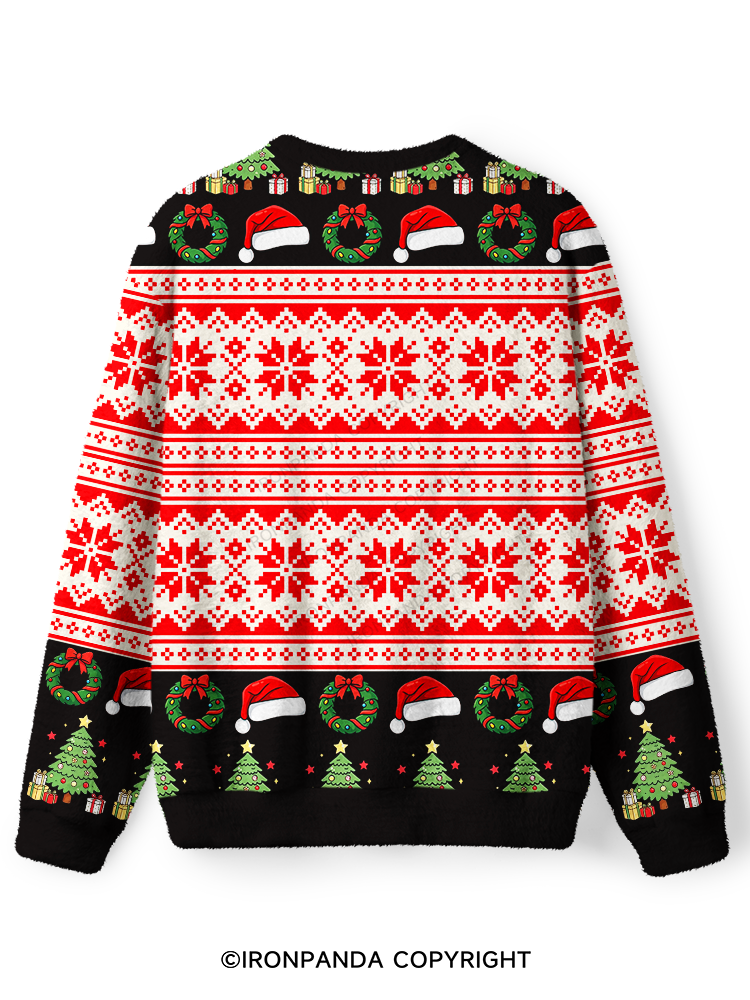 Muscle Meets Mistletoe - Funny Bodybuilder Santa Christmas Ugly Fuzzy Fleece Sweater