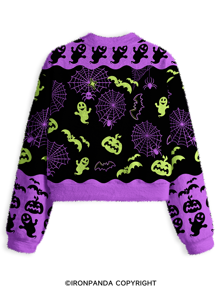 SCARY STRONG HALLOWEEN GHOST Fuzzy Fleece Crop Sweater