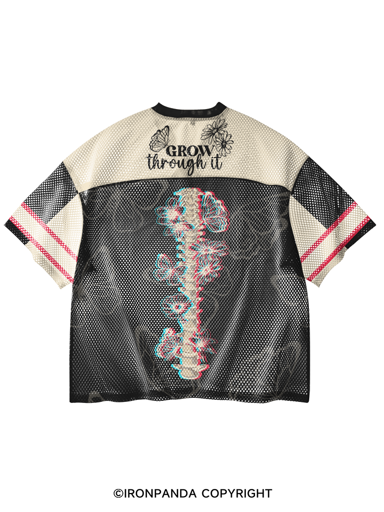 Grow Through It V-Neck Open Hole Mesh Top