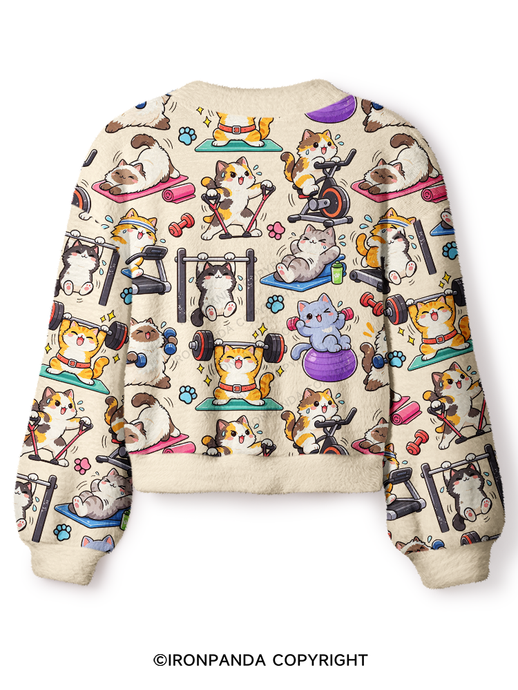 Fitness Cats Gym Crop Ugly Cardigan Sweater
