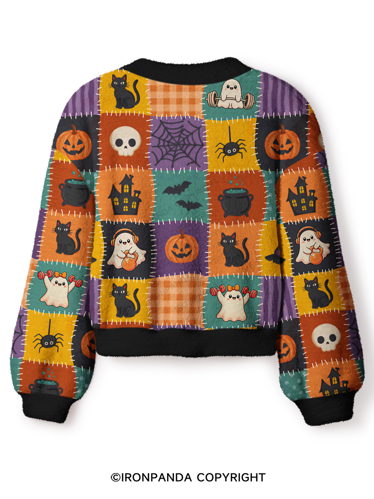 GHOST LIFTING AND BLACK CAT MAGIC Crop Ugly Cardigan Sweater