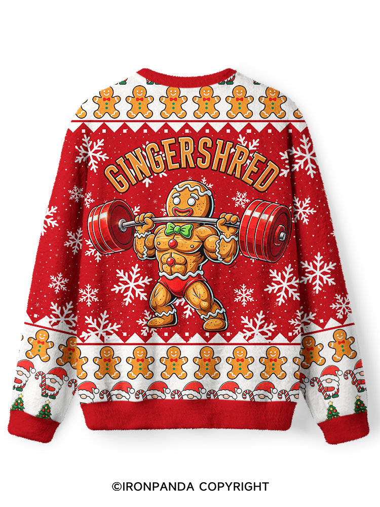 Gingerbread Weightlifting Ugly Fuzzy Fleece Sweater