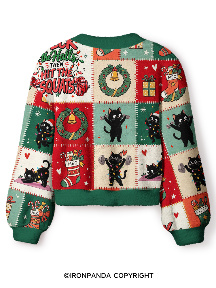 CAT CHRISTMAS WORKOUT PATCHWORK Crop Ugly Cardigan Sweater