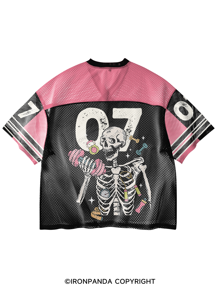 Down Bad Crying At The Gym Skeleton V-Neck Open Hole Mesh Top