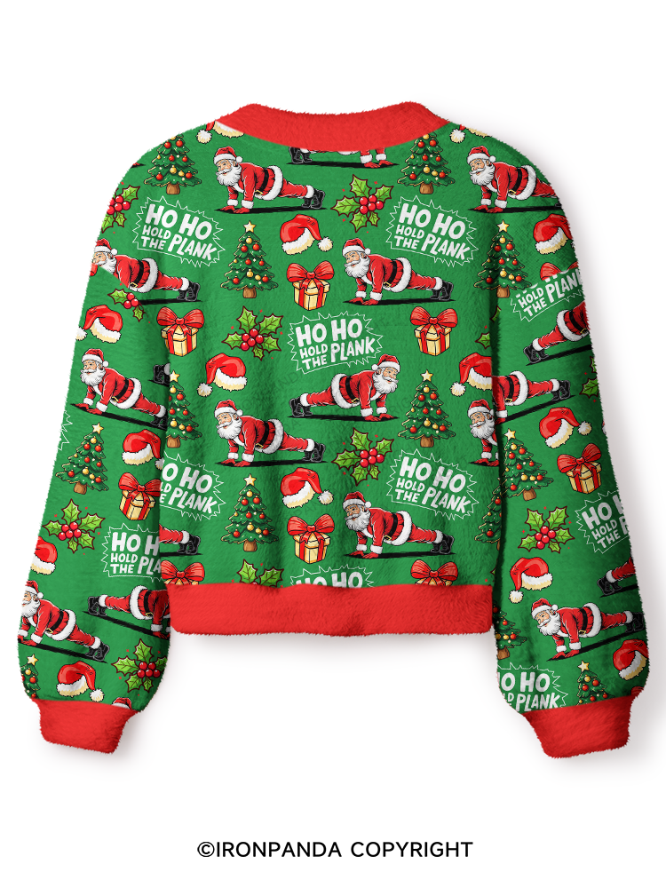 Ho Ho Hold the Plank Crop Ugly Cardigan Sweater