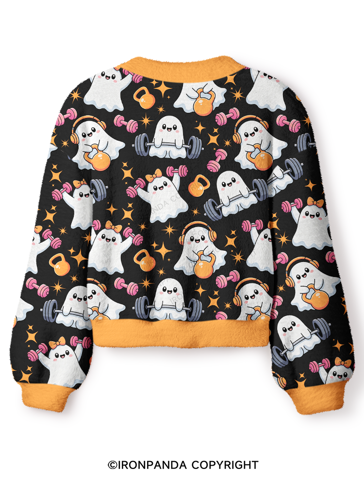 CUTE GHOST POWER WORKOUT TIME Crop Ugly Cardigan Sweater