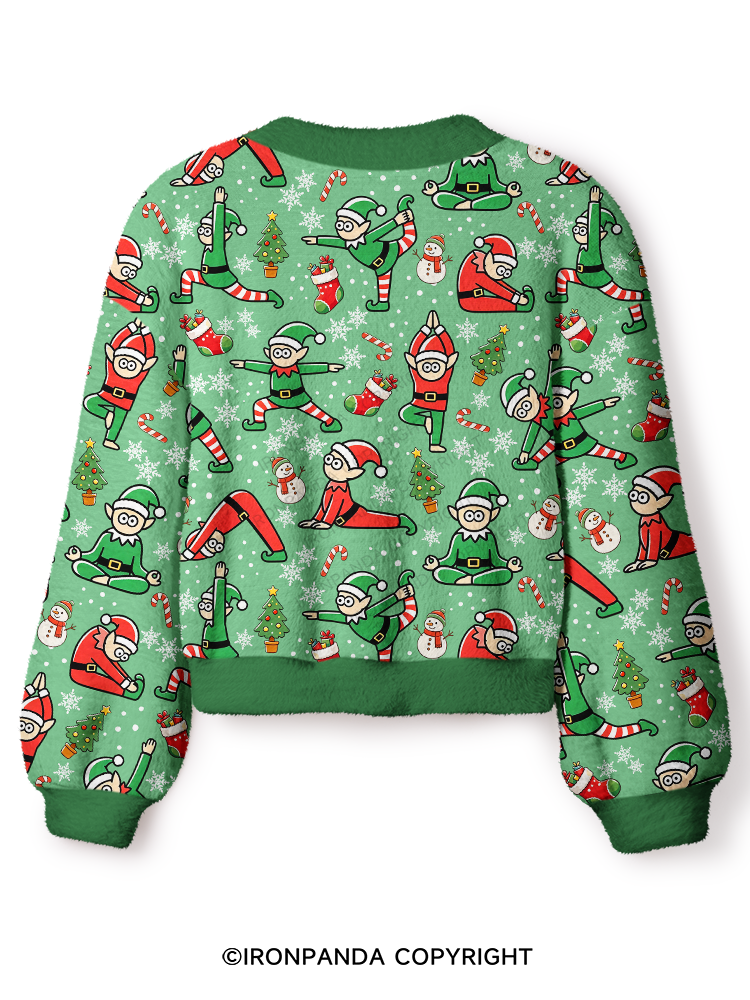 Funny Christmas Elf Crop Ugly Cardigan Sweater
