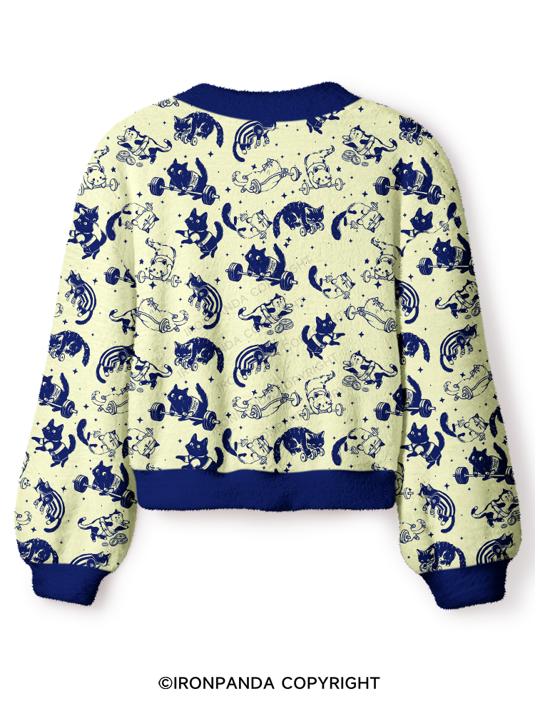 Cute Cat Lifting Crop Ugly Cardigan Sweater