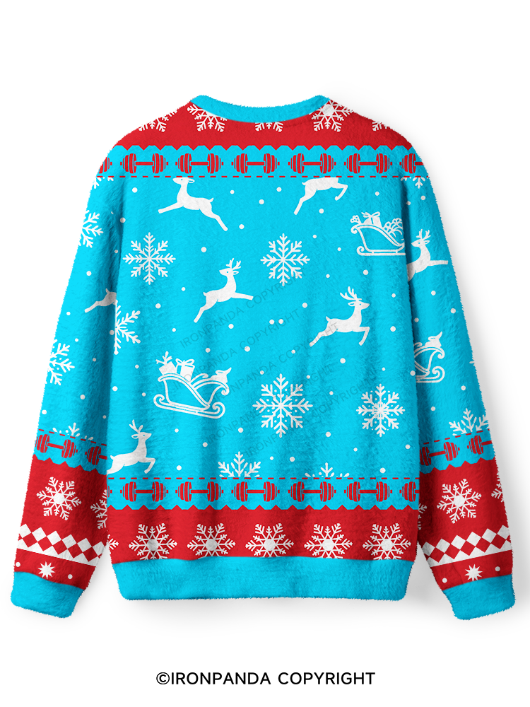 Santa Weightlifting Christmas Ugly Fuzzy Fleece Sweater