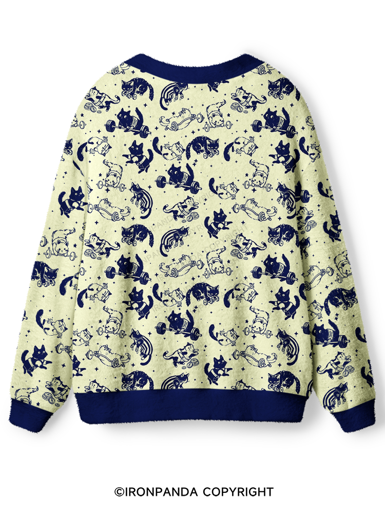 Cute Cat Lifting Ugly Cardigan Sweater