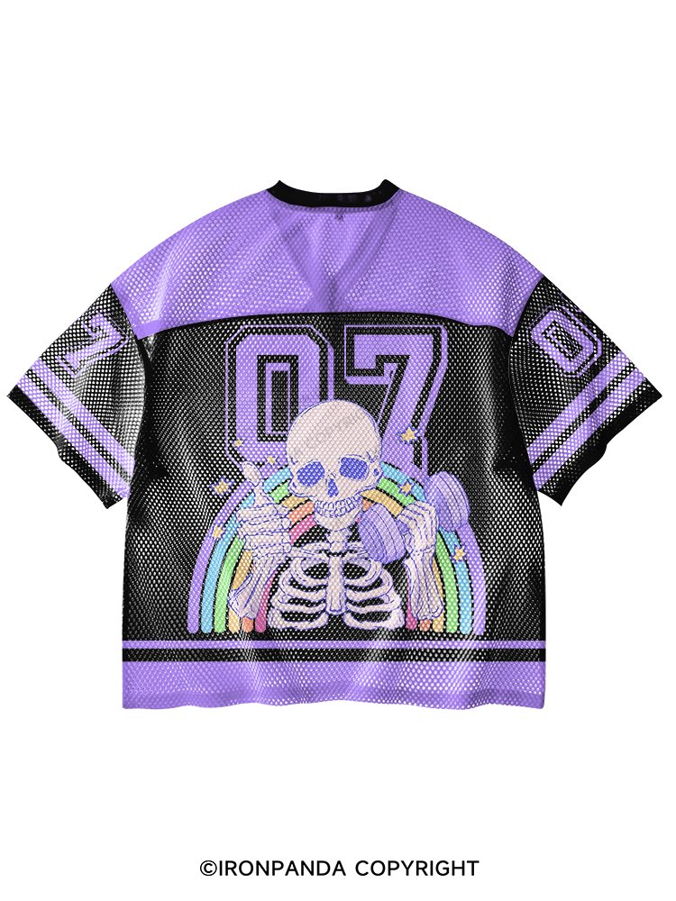 ABSOFUCKINLUTELY GYM SKELETON V-Neck Open Hole Mesh Top
