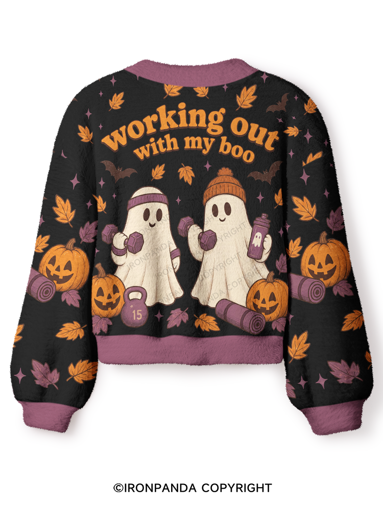 Working Out With My Boo Crop Ugly Cardigan Sweater