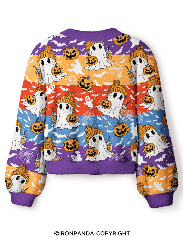 GHOST WITH ICED COFFEE Crop Ugly Cardigan Sweater