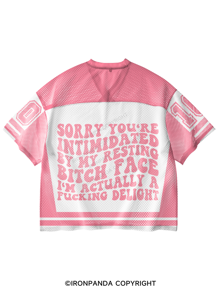 SORRY YOU'RE INTIMIDATED BY MY RESTING BITCH FACE V-Neck Open Hole Mesh Top