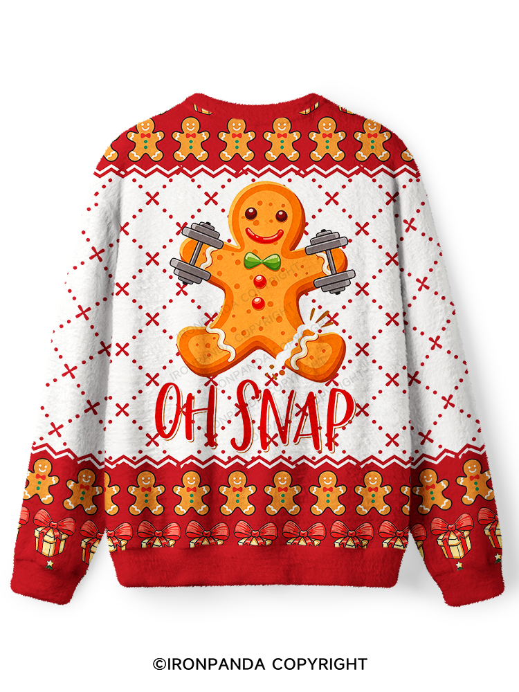 Oh Snap Gingerbread Workout Ugly Fuzzy Fleece Sweater