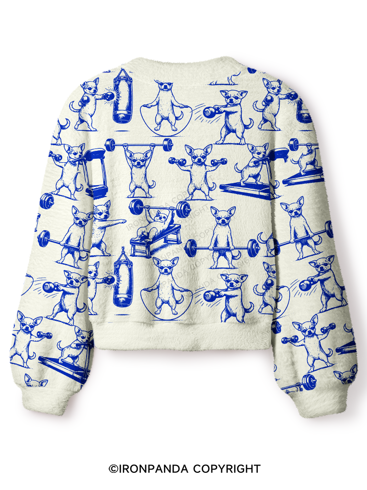 Chihuahua Workout Crop Ugly Cardigan Sweater