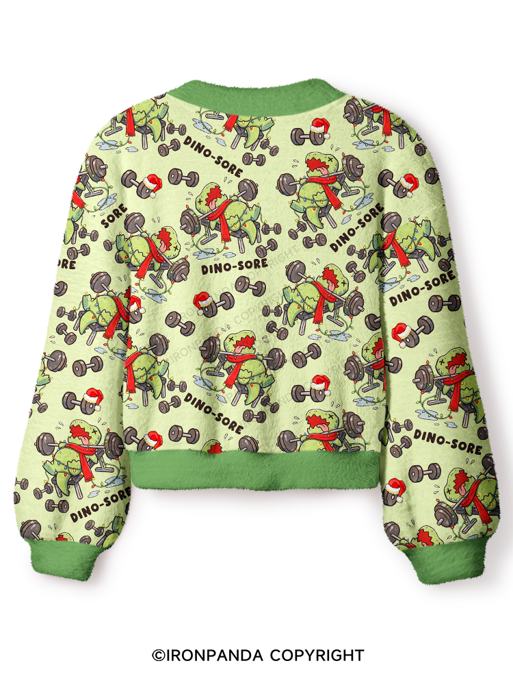 Christmas DINO-SORE Crop Ugly Cardigan Sweater