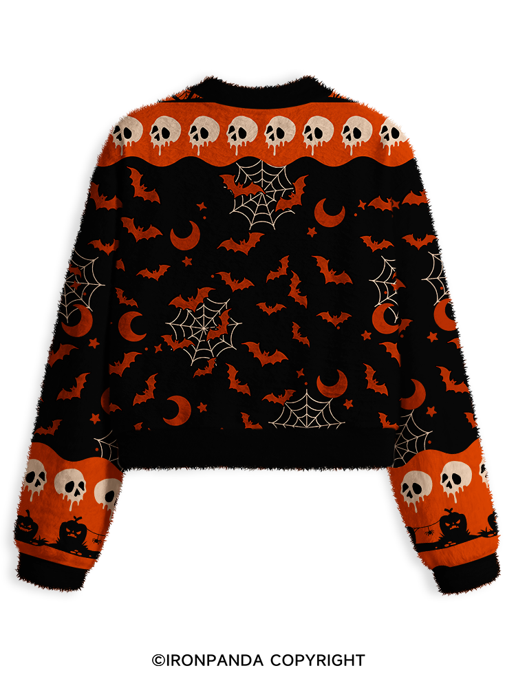 WORKING ON MY BOOTY FUNNY HALLOWEEN PUMPKIN Fuzzy Fleece Crop Sweater