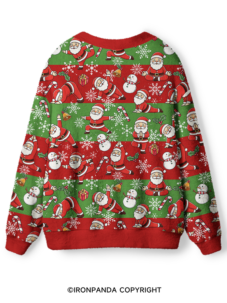 Santa Claus Yoga Poses Christmas Ugly Cardigan Sweater
