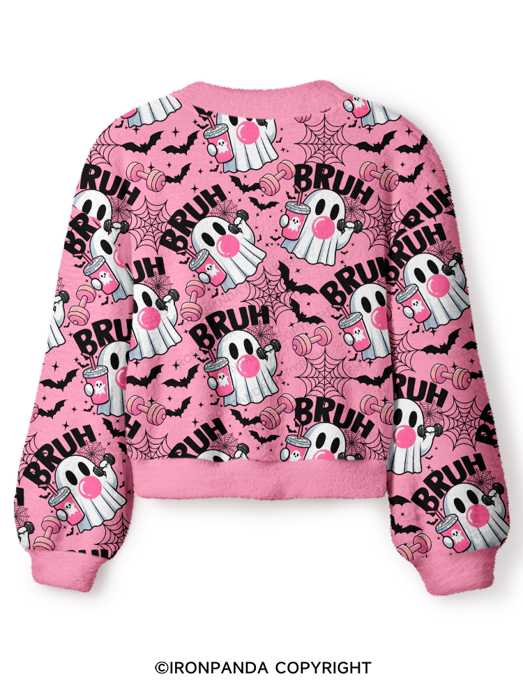 BRUH Ghost Crop Ugly Cardigan Sweater