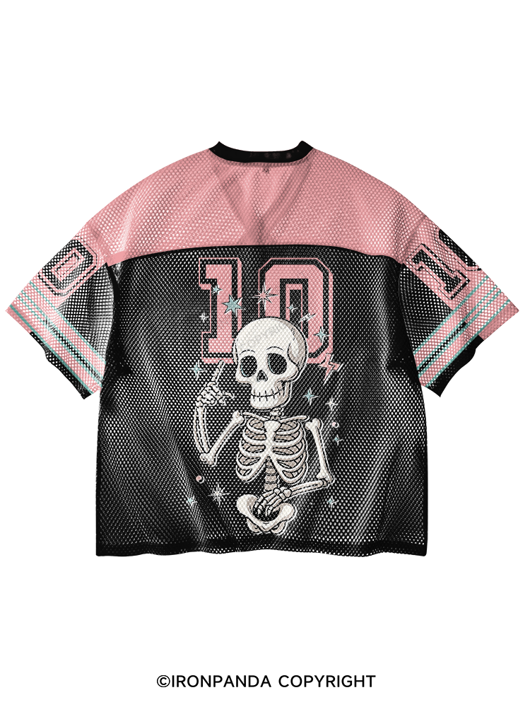 But Did You Die? Funny Skeleton V-Neck Open Hole Mesh Top
